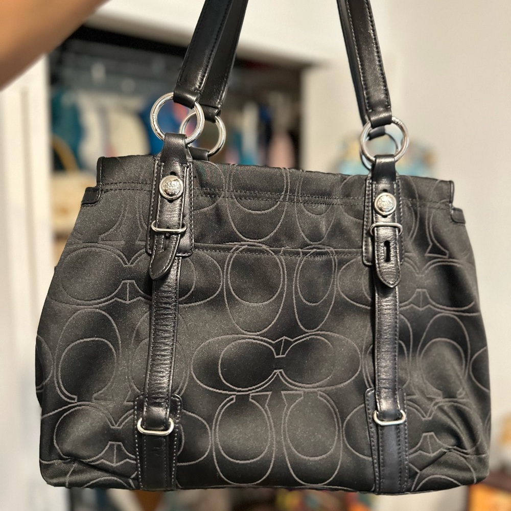 Coach Y2K 15402 Mia Black Signature Satin Shoulder Bag with Silver Accents - Picture 4 of 16
